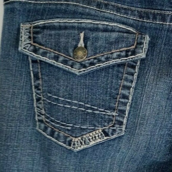 ANA Distressed Whiskered Thick Stitched Dark Wash Jeans Size 14S - Picture 5 of 10